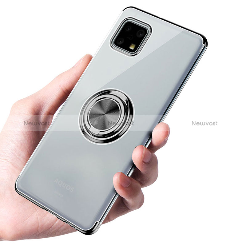 Ultra-thin Transparent TPU Soft Case Cover with Magnetic Finger Ring Stand AN1 for Sharp Aquos Sense6s