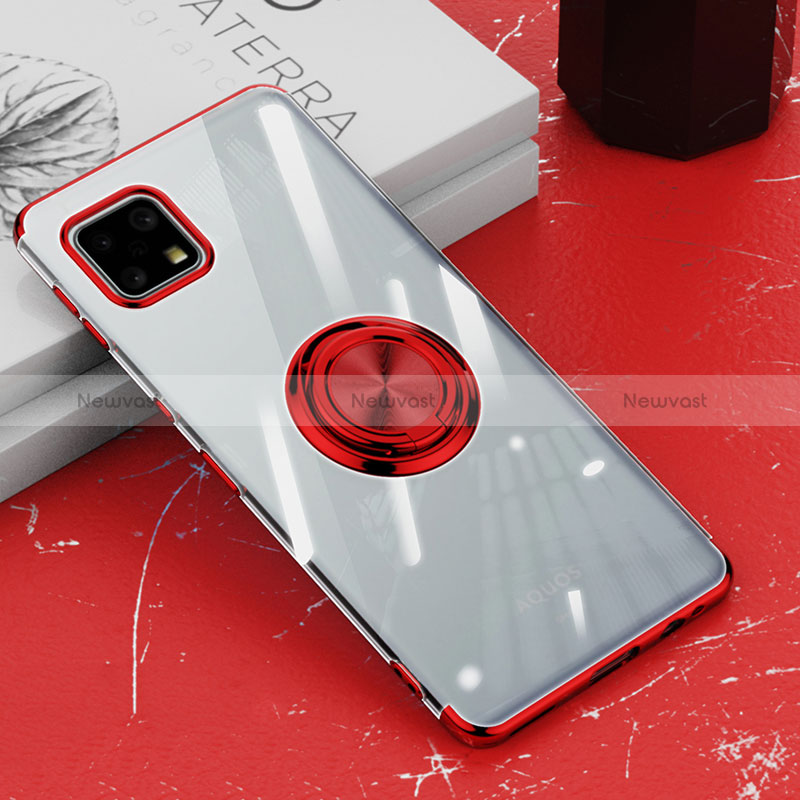 Ultra-thin Transparent TPU Soft Case Cover with Magnetic Finger Ring Stand AN1 for Sharp Aquos Sense6s Red