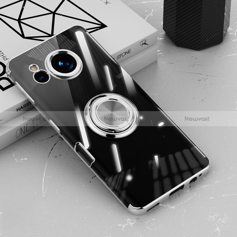 Ultra-thin Transparent TPU Soft Case Cover with Magnetic Finger Ring Stand AN1 for Sharp Aquos Sense7