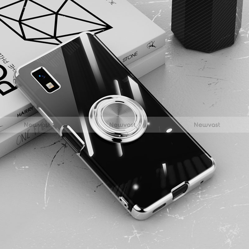 Ultra-thin Transparent TPU Soft Case Cover with Magnetic Finger Ring Stand AN1 for Sharp Aquos wish