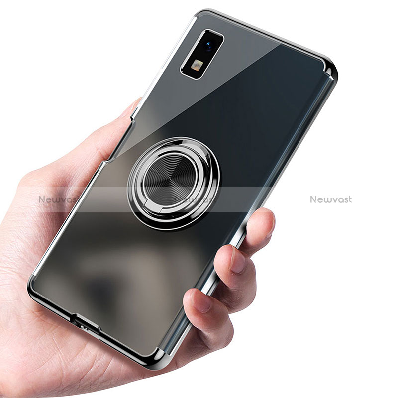 Ultra-thin Transparent TPU Soft Case Cover with Magnetic Finger Ring Stand AN1 for Sharp Aquos wish