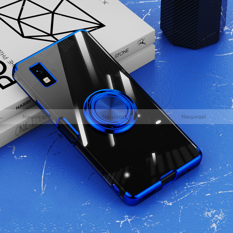 Ultra-thin Transparent TPU Soft Case Cover with Magnetic Finger Ring Stand AN1 for Sharp Aquos wish Blue