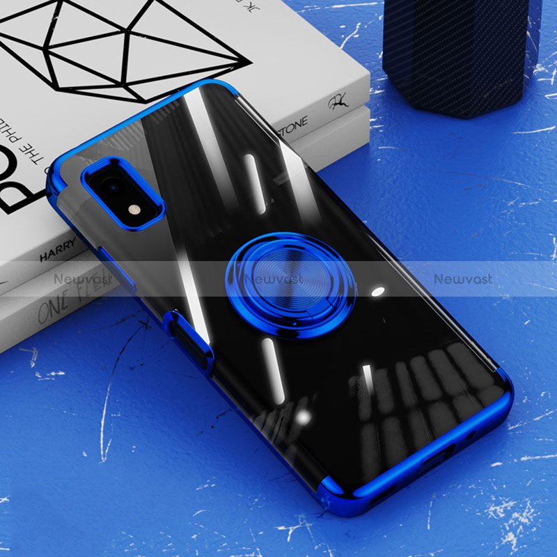 Ultra-thin Transparent TPU Soft Case Cover with Magnetic Finger Ring Stand AN1 for Sharp Aquos wish3 Blue