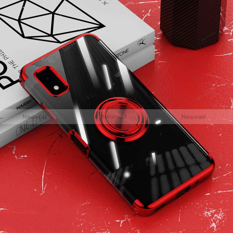 Ultra-thin Transparent TPU Soft Case Cover with Magnetic Finger Ring Stand AN1 for Sharp Aquos wish3 Red