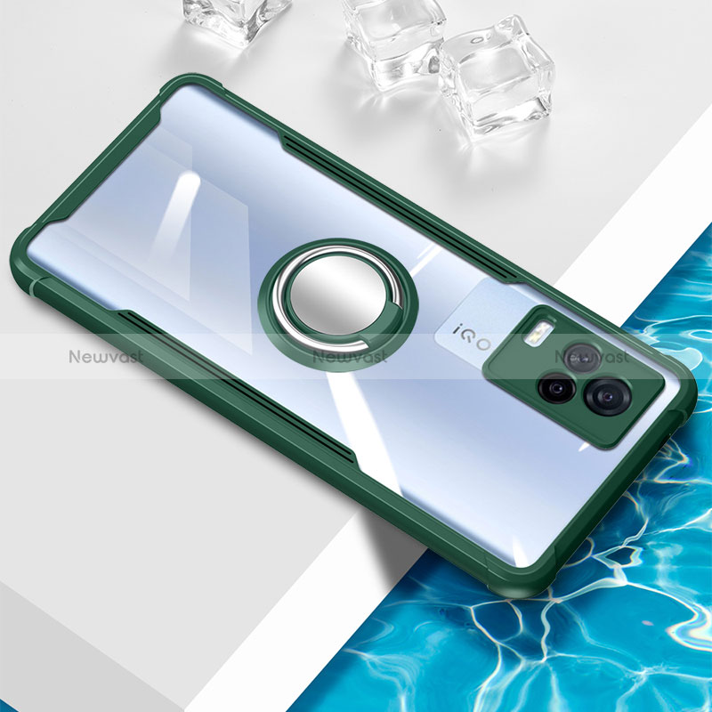 Ultra-thin Transparent TPU Soft Case Cover with Magnetic Finger Ring Stand BH1 for Vivo iQOO 7 5G