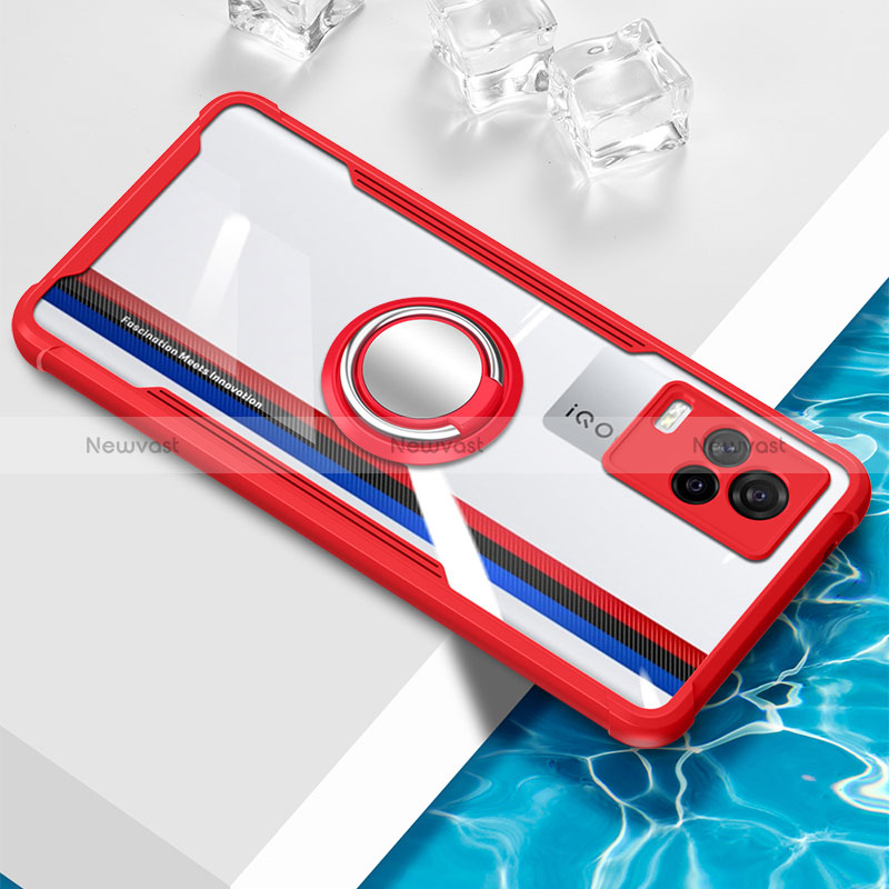 Ultra-thin Transparent TPU Soft Case Cover with Magnetic Finger Ring Stand BH1 for Vivo iQOO 7 5G