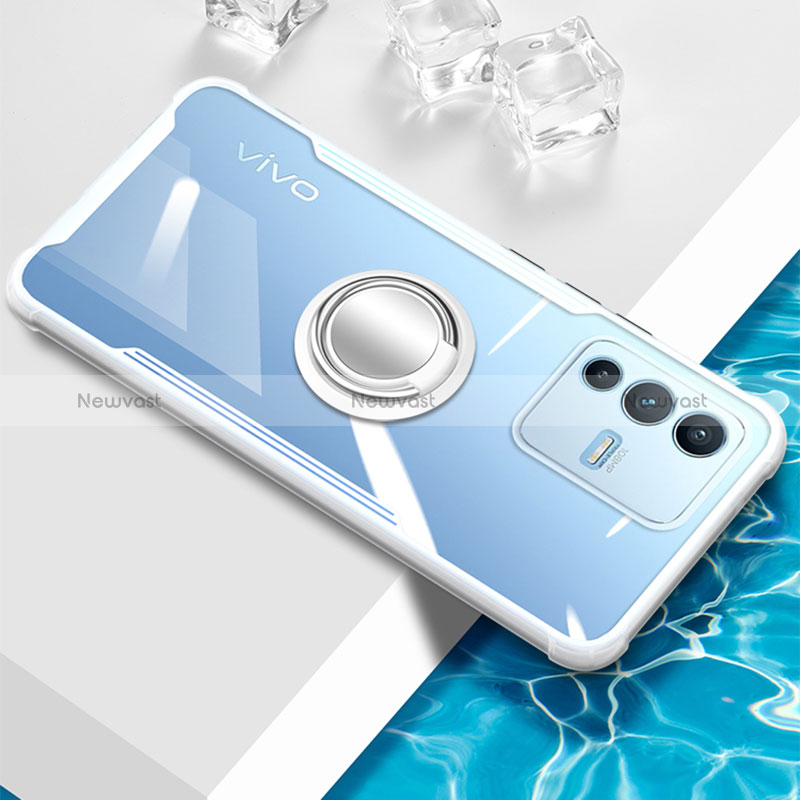 Ultra-thin Transparent TPU Soft Case Cover with Magnetic Finger Ring Stand BH1 for Vivo V23 5G