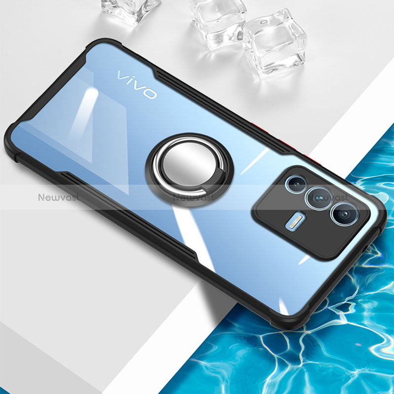 Ultra-thin Transparent TPU Soft Case Cover with Magnetic Finger Ring Stand BH1 for Vivo V23 Pro 5G