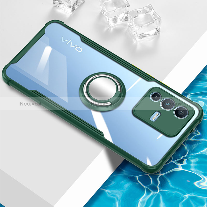 Ultra-thin Transparent TPU Soft Case Cover with Magnetic Finger Ring Stand BH1 for Vivo V23 Pro 5G Green