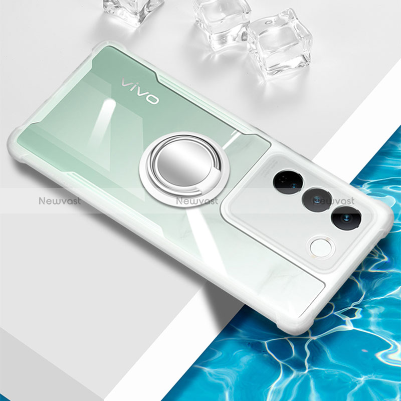 Ultra-thin Transparent TPU Soft Case Cover with Magnetic Finger Ring Stand BH1 for Vivo V27 Pro 5G