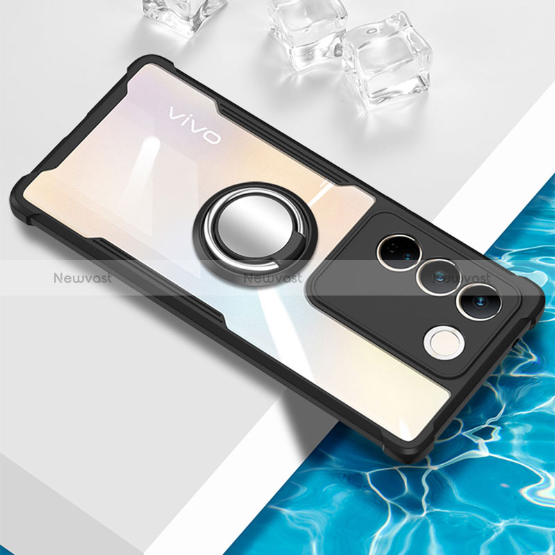 Ultra-thin Transparent TPU Soft Case Cover with Magnetic Finger Ring Stand BH1 for Vivo V27e 5G