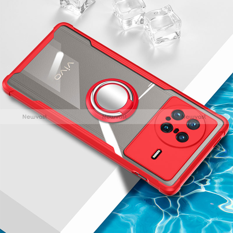 Ultra-thin Transparent TPU Soft Case Cover with Magnetic Finger Ring Stand BH1 for Vivo X Note Red