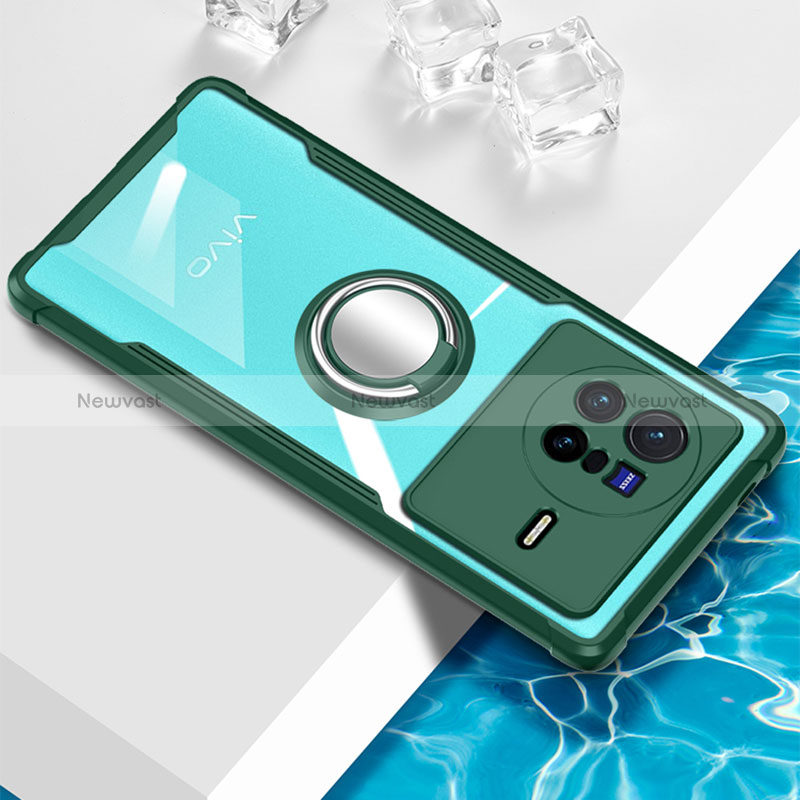 Ultra-thin Transparent TPU Soft Case Cover with Magnetic Finger Ring Stand BH1 for Vivo X80 5G Green
