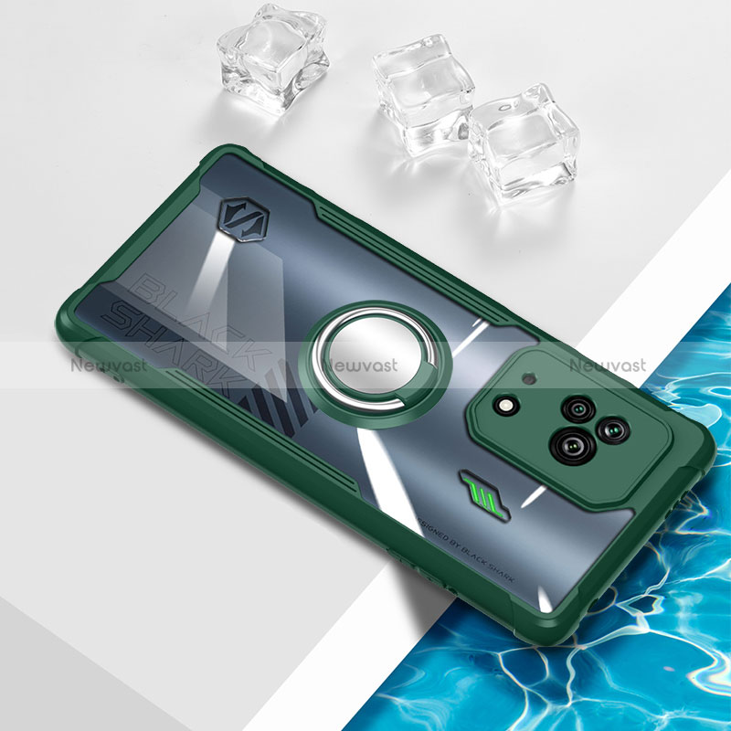 Ultra-thin Transparent TPU Soft Case Cover with Magnetic Finger Ring Stand BH1 for Xiaomi Black Shark 5 5G Green