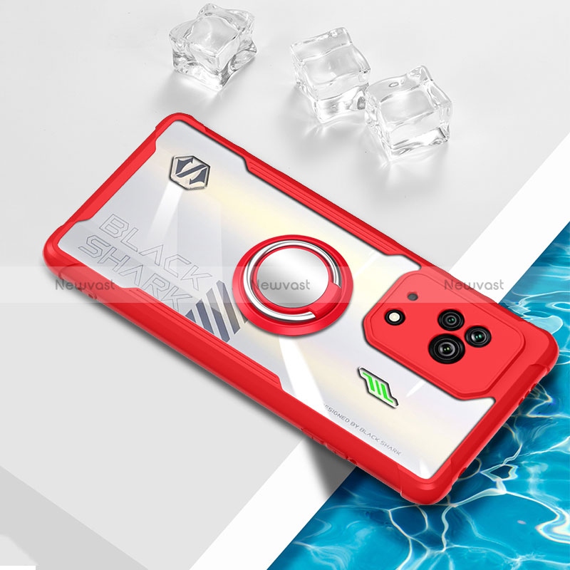 Ultra-thin Transparent TPU Soft Case Cover with Magnetic Finger Ring Stand BH1 for Xiaomi Black Shark 5 5G Red