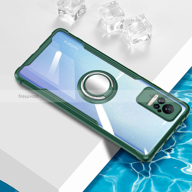 Ultra-thin Transparent TPU Soft Case Cover with Magnetic Finger Ring Stand BH1 for Xiaomi Civi 1S 5G Green