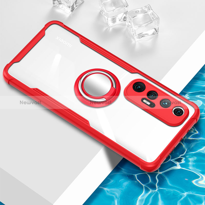 Ultra-thin Transparent TPU Soft Case Cover with Magnetic Finger Ring Stand BH1 for Xiaomi Mi 10S 5G