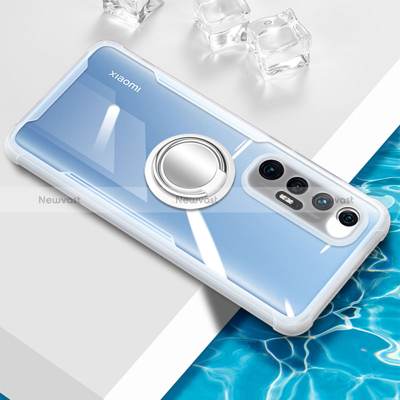 Ultra-thin Transparent TPU Soft Case Cover with Magnetic Finger Ring Stand BH1 for Xiaomi Mi 10S 5G