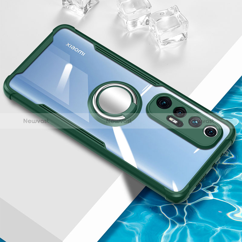 Ultra-thin Transparent TPU Soft Case Cover with Magnetic Finger Ring Stand BH1 for Xiaomi Mi 10S 5G Green