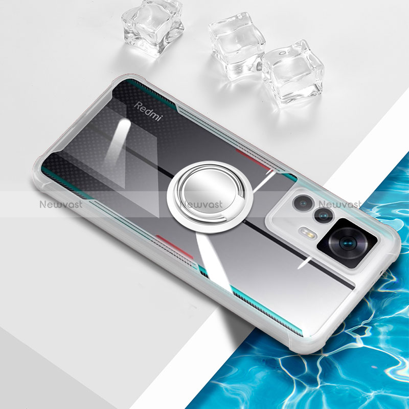 Ultra-thin Transparent TPU Soft Case Cover with Magnetic Finger Ring Stand BH1 for Xiaomi Mi 12T 5G White