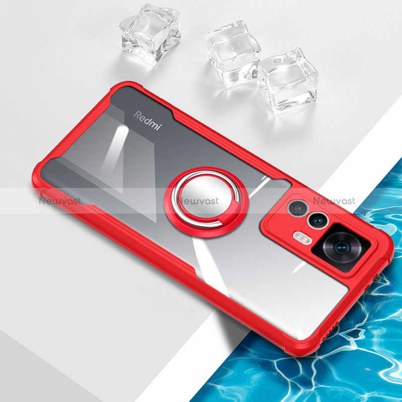 Ultra-thin Transparent TPU Soft Case Cover with Magnetic Finger Ring Stand BH1 for Xiaomi Mi 12T Pro 5G Red