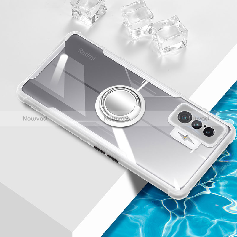 Ultra-thin Transparent TPU Soft Case Cover with Magnetic Finger Ring Stand BH1 for Xiaomi Poco F4 GT 5G White