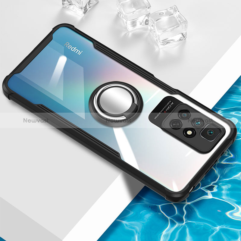 Ultra-thin Transparent TPU Soft Case Cover with Magnetic Finger Ring Stand BH1 for Xiaomi Poco M4 Pro 5G Black