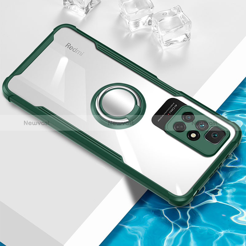 Ultra-thin Transparent TPU Soft Case Cover with Magnetic Finger Ring Stand BH1 for Xiaomi Redmi 10 (2022) Green