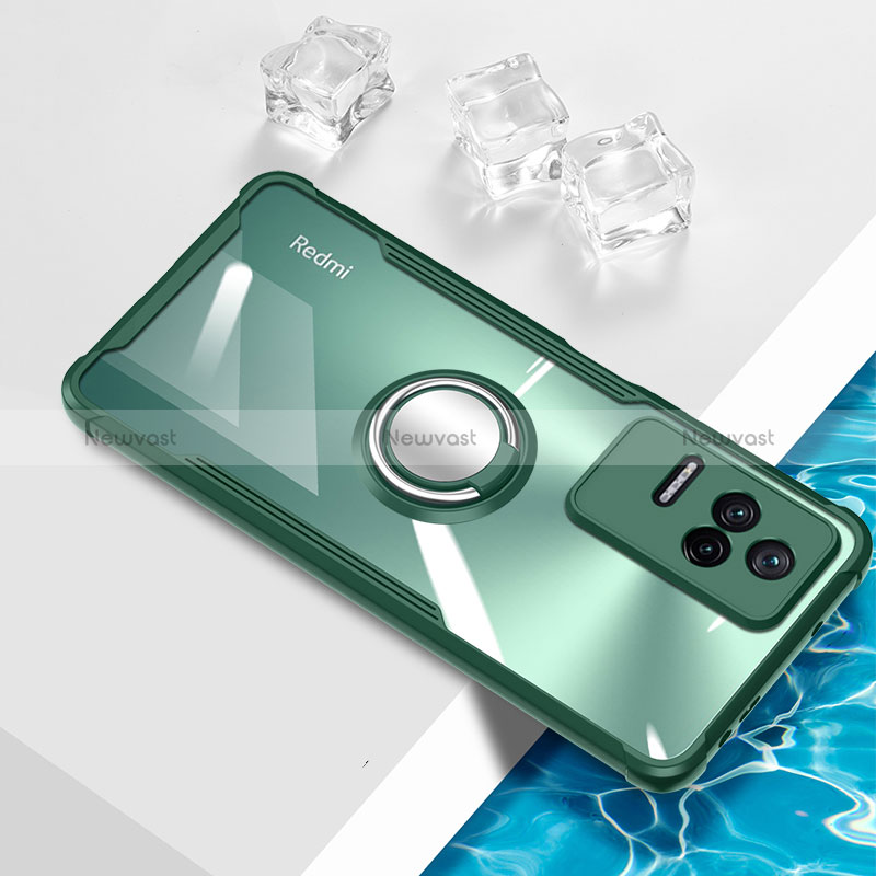 Ultra-thin Transparent TPU Soft Case Cover with Magnetic Finger Ring Stand BH1 for Xiaomi Redmi K50 5G Green