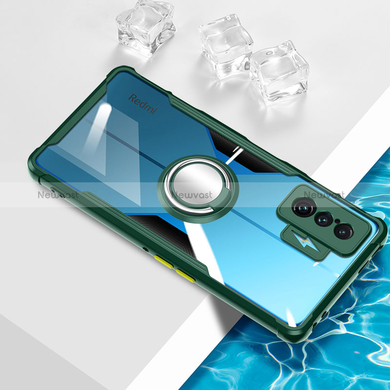 Ultra-thin Transparent TPU Soft Case Cover with Magnetic Finger Ring Stand BH1 for Xiaomi Redmi K50 Gaming AMG F1 5G Green