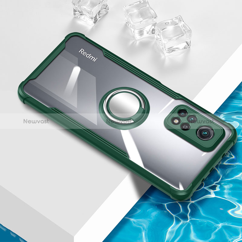 Ultra-thin Transparent TPU Soft Case Cover with Magnetic Finger Ring Stand BH1 for Xiaomi Redmi Note 11 4G (2022) Green