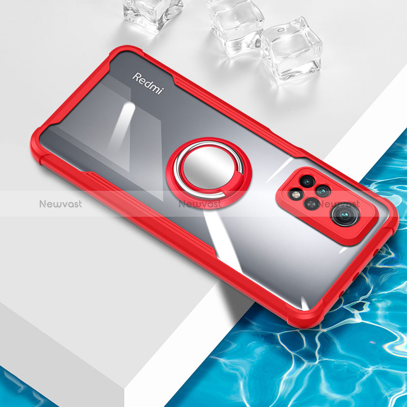 Ultra-thin Transparent TPU Soft Case Cover with Magnetic Finger Ring Stand BH1 for Xiaomi Redmi Note 11 4G (2022) Red
