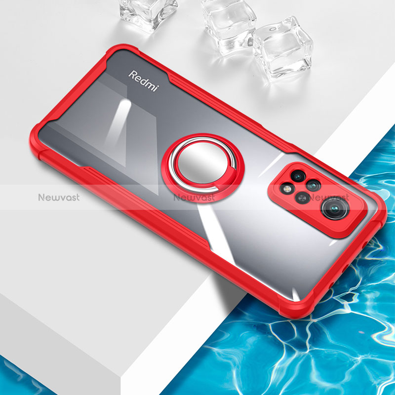 Ultra-thin Transparent TPU Soft Case Cover with Magnetic Finger Ring Stand BH1 for Xiaomi Redmi Note 11 Pro 4G Red