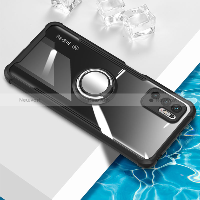 Ultra-thin Transparent TPU Soft Case Cover with Magnetic Finger Ring Stand BH1 for Xiaomi Redmi Note 11 SE 5G Black