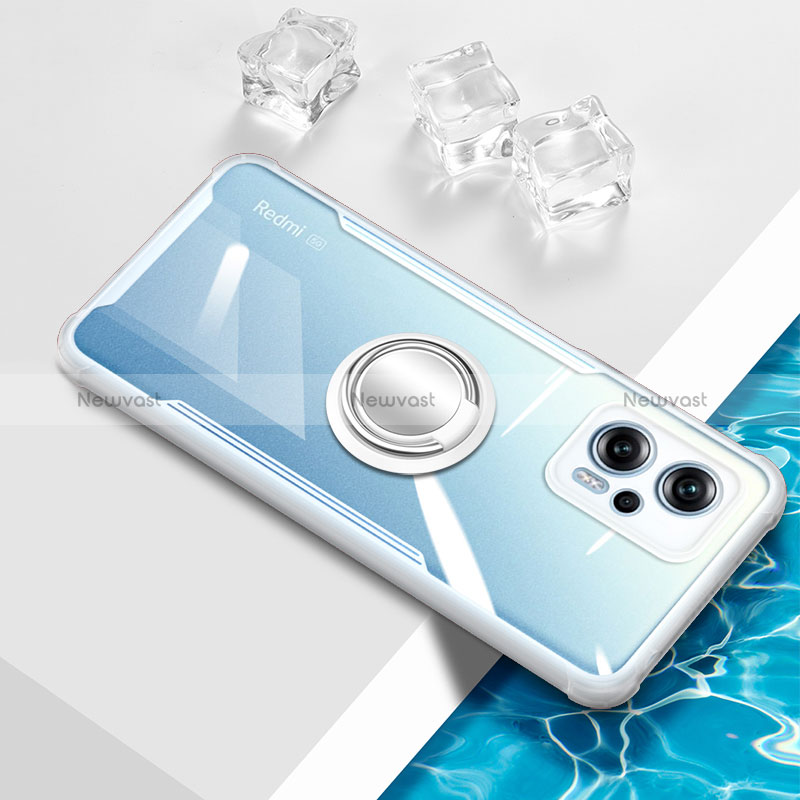 Ultra-thin Transparent TPU Soft Case Cover with Magnetic Finger Ring Stand BH1 for Xiaomi Redmi Note 11T Pro+ Plus 5G White