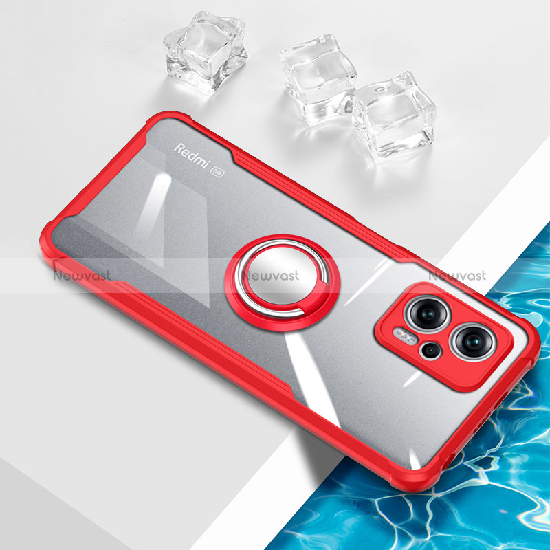 Ultra-thin Transparent TPU Soft Case Cover with Magnetic Finger Ring Stand BH1 for Xiaomi Redmi Note 12T Pro 5G Red