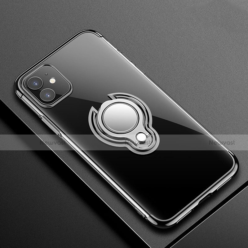 Ultra-thin Transparent TPU Soft Case Cover with Magnetic Finger Ring Stand C01 for Apple iPhone 11 Black