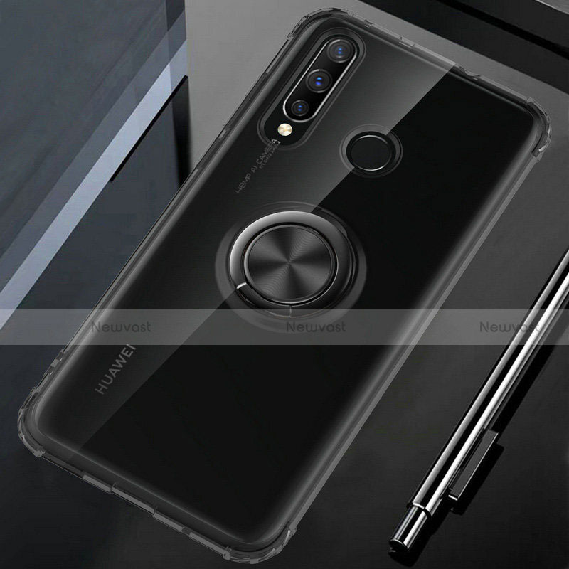 Ultra-thin Transparent TPU Soft Case Cover with Magnetic Finger Ring Stand C01 for Huawei Honor 20 Lite Black