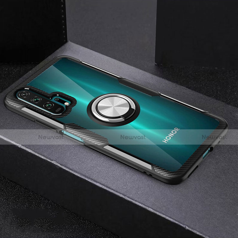 Ultra-thin Transparent TPU Soft Case Cover with Magnetic Finger Ring Stand C01 for Huawei Honor 20 Pro