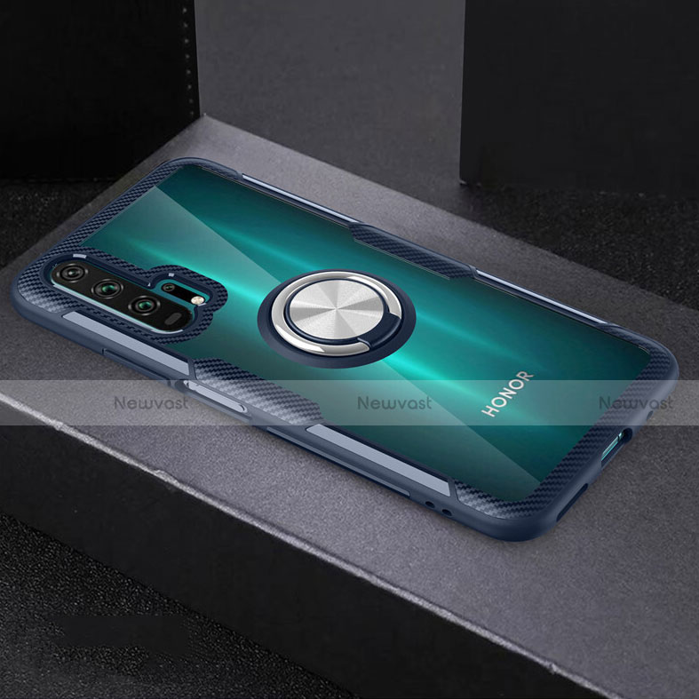 Ultra-thin Transparent TPU Soft Case Cover with Magnetic Finger Ring Stand C01 for Huawei Honor 20 Pro