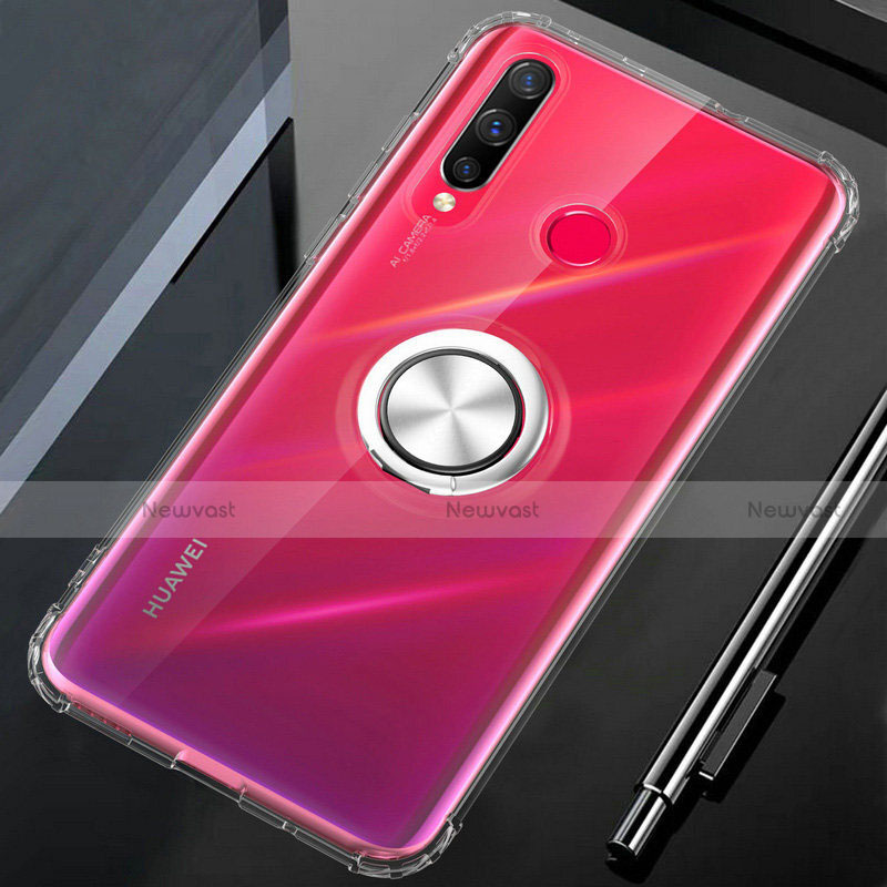 Ultra-thin Transparent TPU Soft Case Cover with Magnetic Finger Ring Stand C01 for Huawei Honor 20E Clear