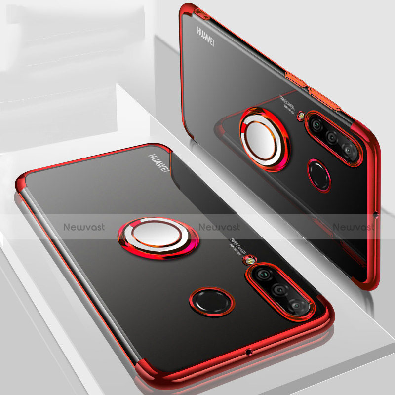 Ultra-thin Transparent TPU Soft Case Cover with Magnetic Finger Ring Stand C01 for Huawei Nova 4e Red