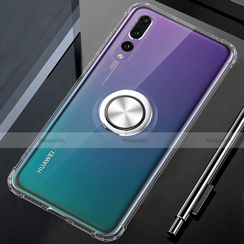 Ultra-thin Transparent TPU Soft Case Cover with Magnetic Finger Ring Stand C01 for Huawei P20 Pro