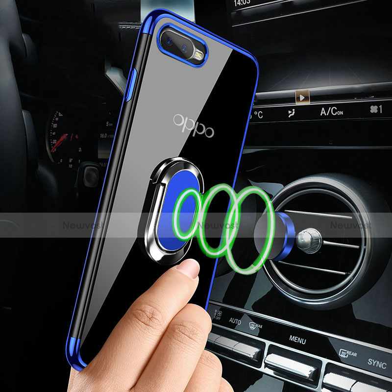 Ultra-thin Transparent TPU Soft Case Cover with Magnetic Finger Ring Stand C01 for Oppo K1