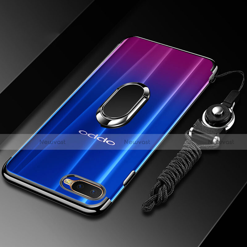 Ultra-thin Transparent TPU Soft Case Cover with Magnetic Finger Ring Stand C01 for Oppo R17 Neo