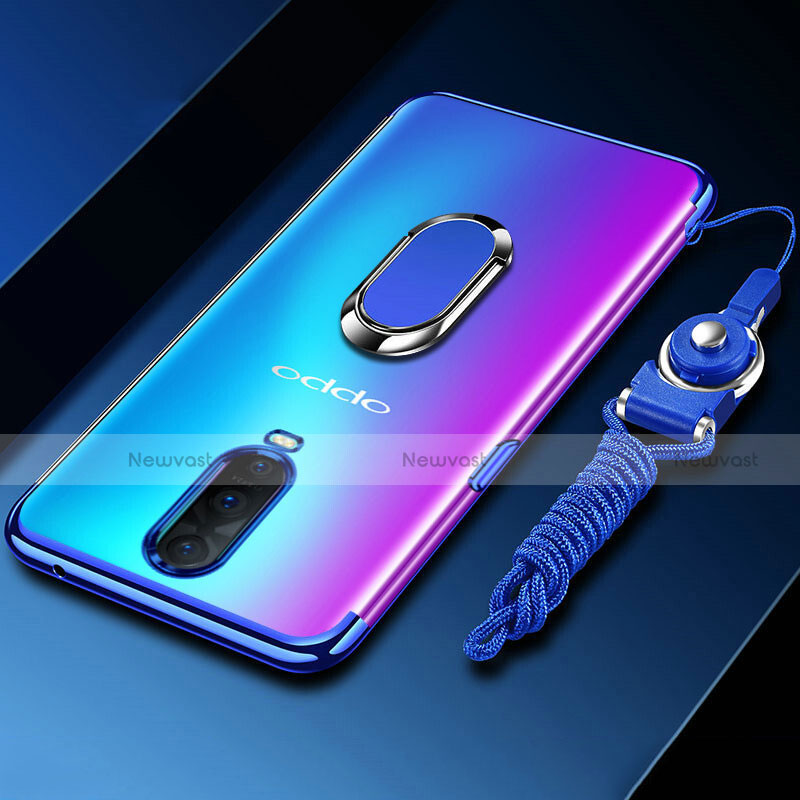 Ultra-thin Transparent TPU Soft Case Cover with Magnetic Finger Ring Stand C01 for Oppo R17 Pro Blue