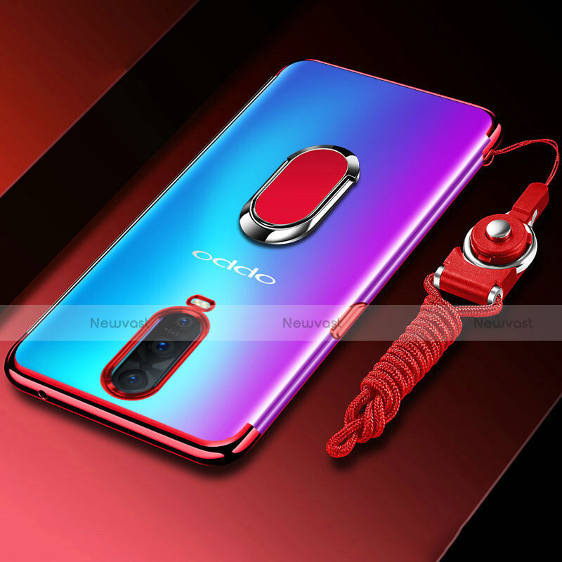 Ultra-thin Transparent TPU Soft Case Cover with Magnetic Finger Ring Stand C01 for Oppo R17 Pro Red
