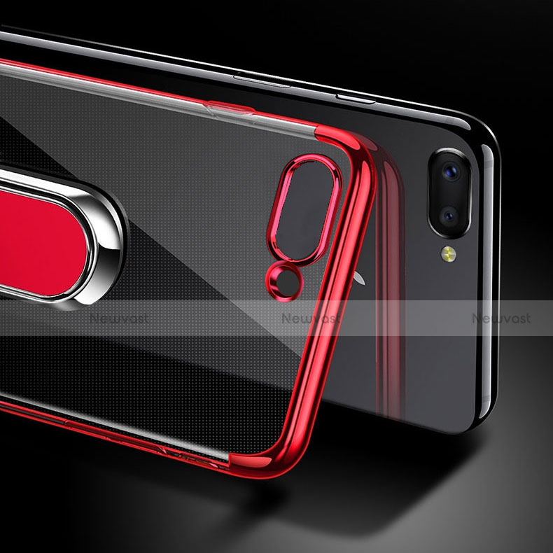 Ultra-thin Transparent TPU Soft Case Cover with Magnetic Finger Ring Stand C01 for Oppo RX17 Neo