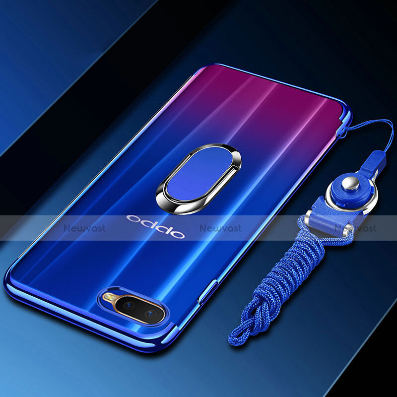 Ultra-thin Transparent TPU Soft Case Cover with Magnetic Finger Ring Stand C01 for Oppo RX17 Neo