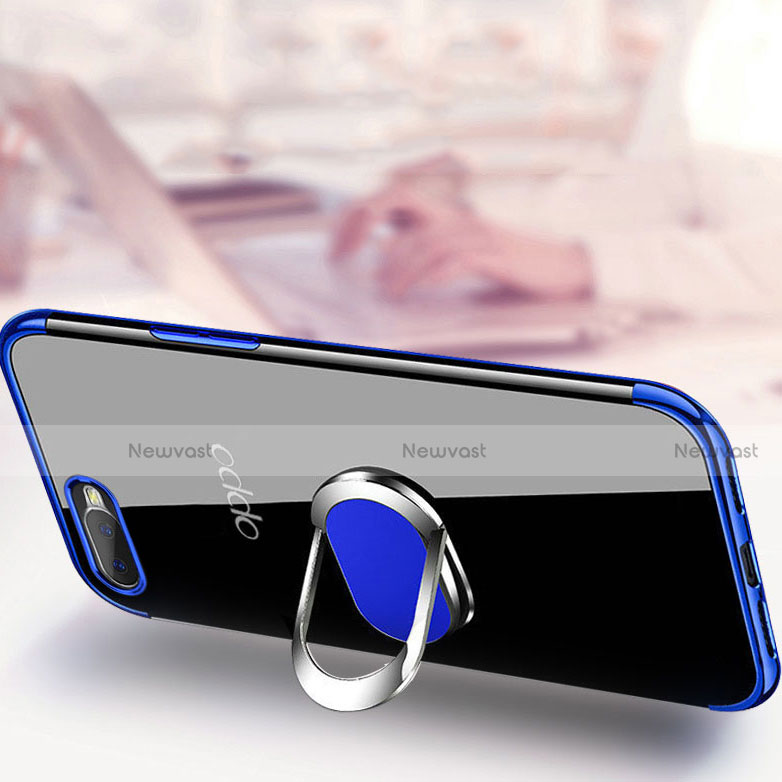 Ultra-thin Transparent TPU Soft Case Cover with Magnetic Finger Ring Stand C01 for Oppo RX17 Neo